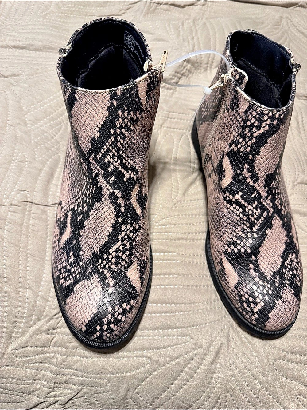 Time and Tru Snakeskin Print Ankle Booties Pink & Black 10-1/2